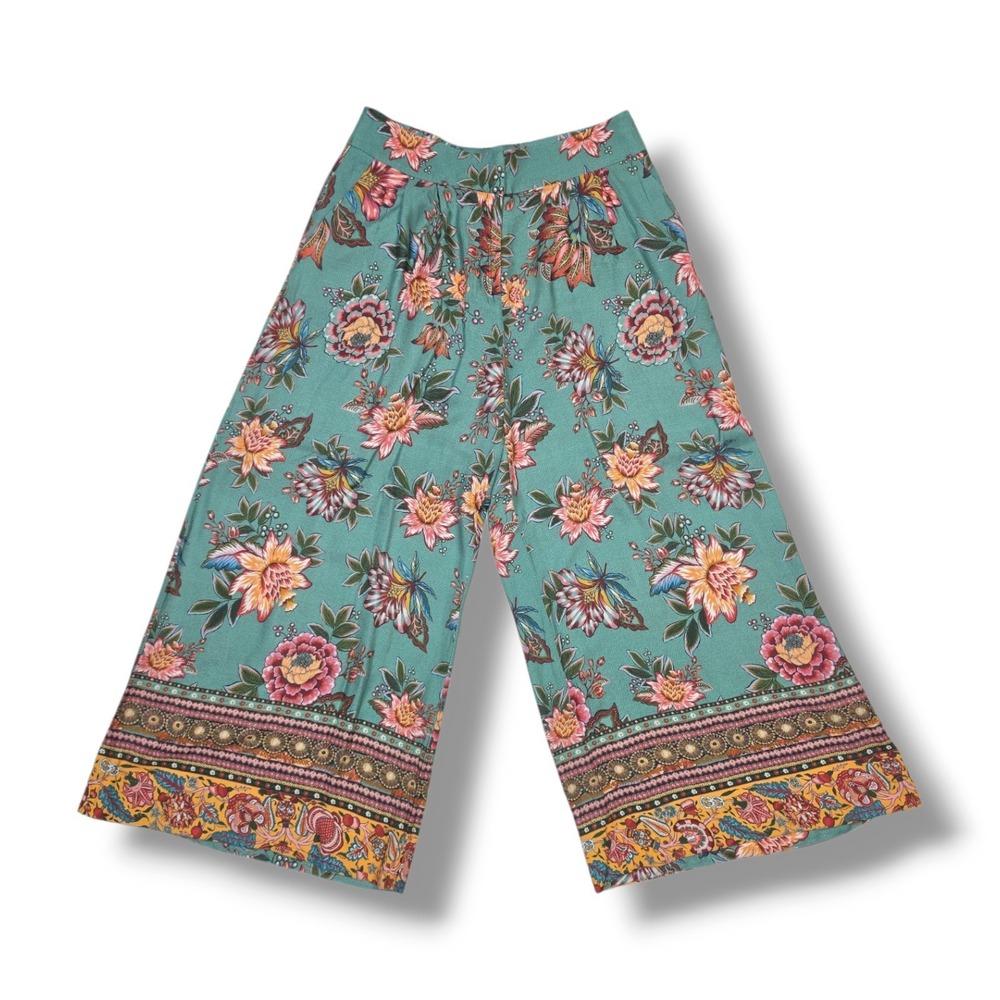 Farm Rio For Anthropologie Cropped Wide Leg Floral Pattern Pants Women's S 29x24